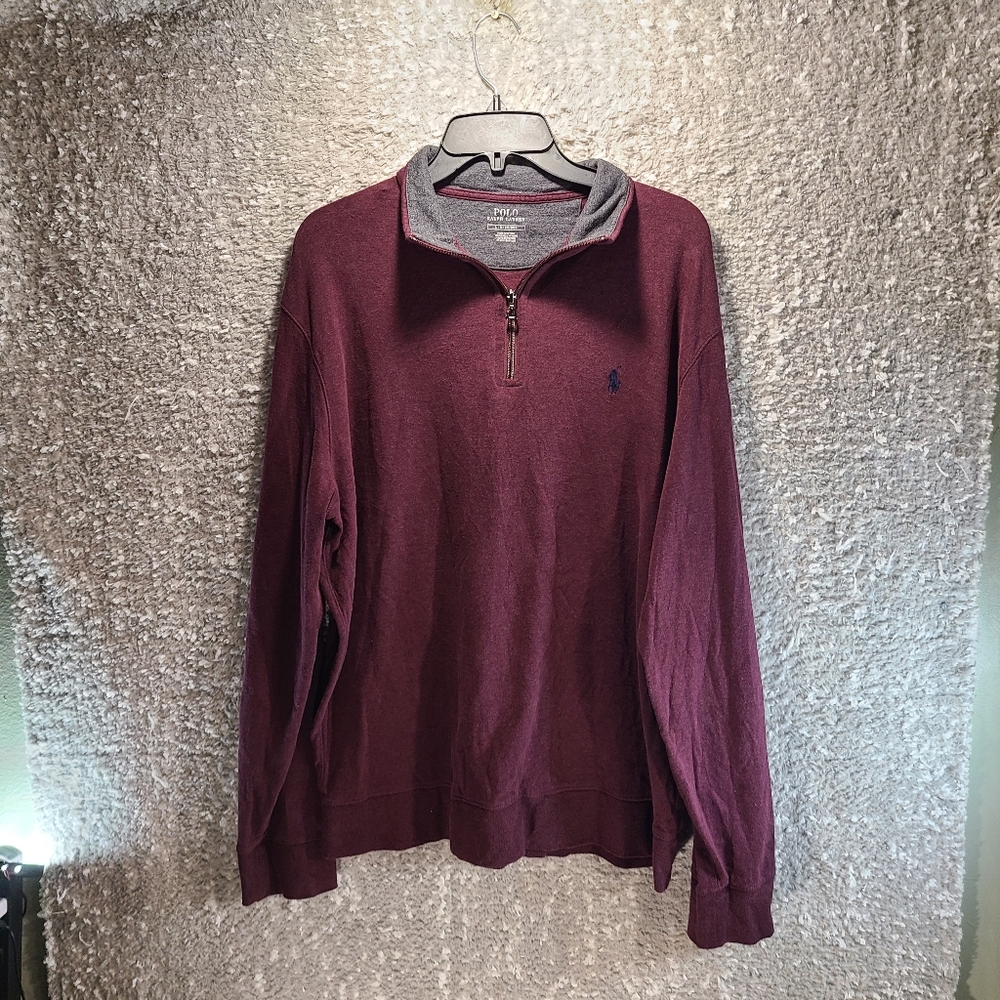 Polo Ralph Lauren Burgundy Cotton Viscose 1/4 Zip Pullover‎ Sweater Men’s Large
